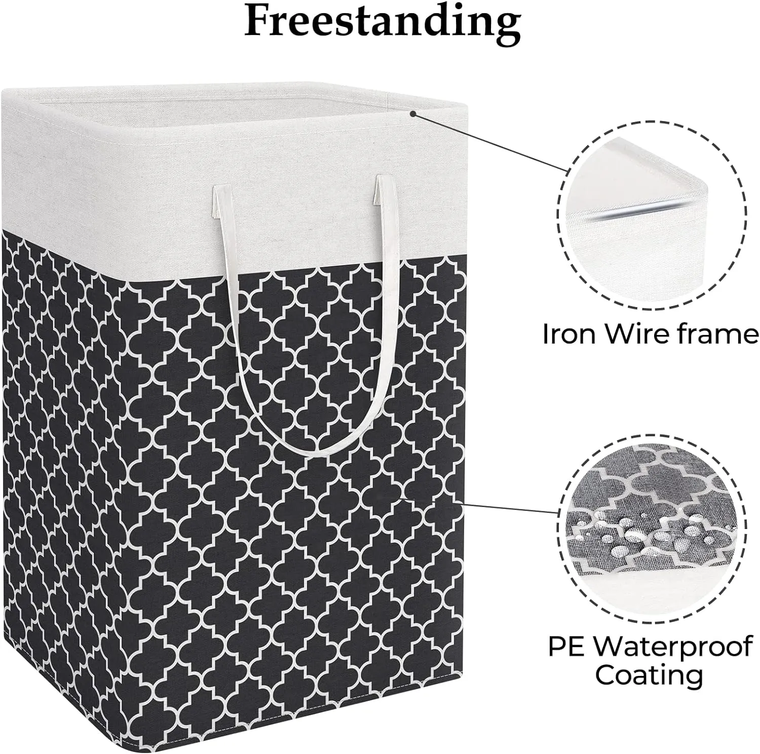 StorageRight Laundry Basket Hamper Large Collapsible Laundry Hamper with Easy Carry Handles，Freestanding Clothes Hampers for Laundry, Bedroom, Dorm, Clothes, Towels, 75L, Clover Black