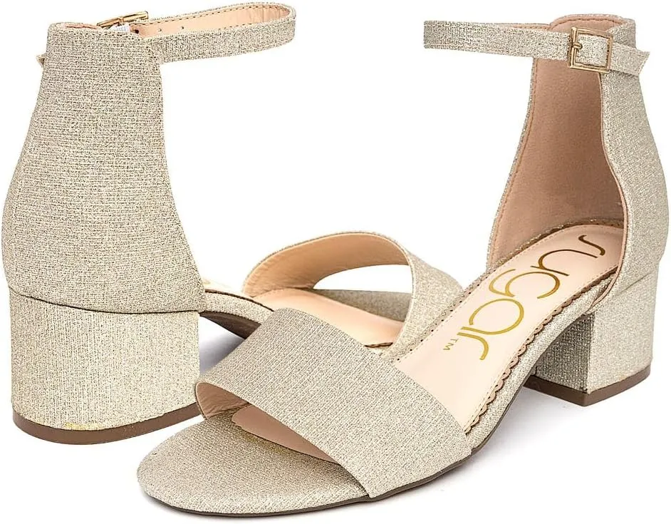 Sugar Women's Block Heel Sandals – Open Toe, Ankle Strap, Comfortable Dress Shoes for Weddings & Casual Wear