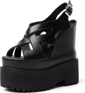 Summer New Retro Super High Wedges Heels Platform Peep Toe Cross-tied Buckle Strap Genuine Leather Women Gladiator Sandals 240306