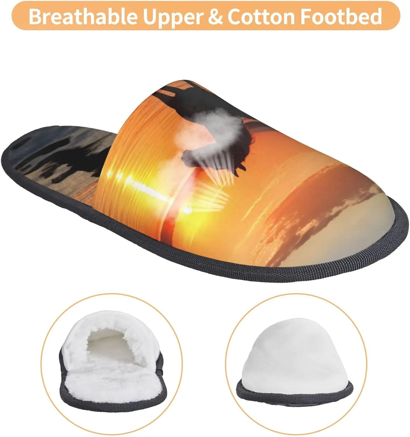 Sunsets Lake Horses Furry House Slippers for Women Men Soft Fuzzy Slippers Indoor Casual Plush House Shoes