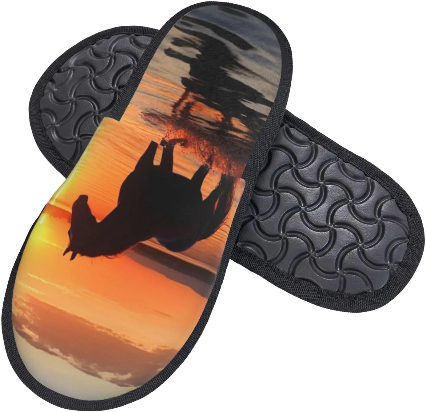 Sunsets Lake Horses Furry House Slippers for Women Men Soft Fuzzy Slippers Indoor Casual Plush House Shoes