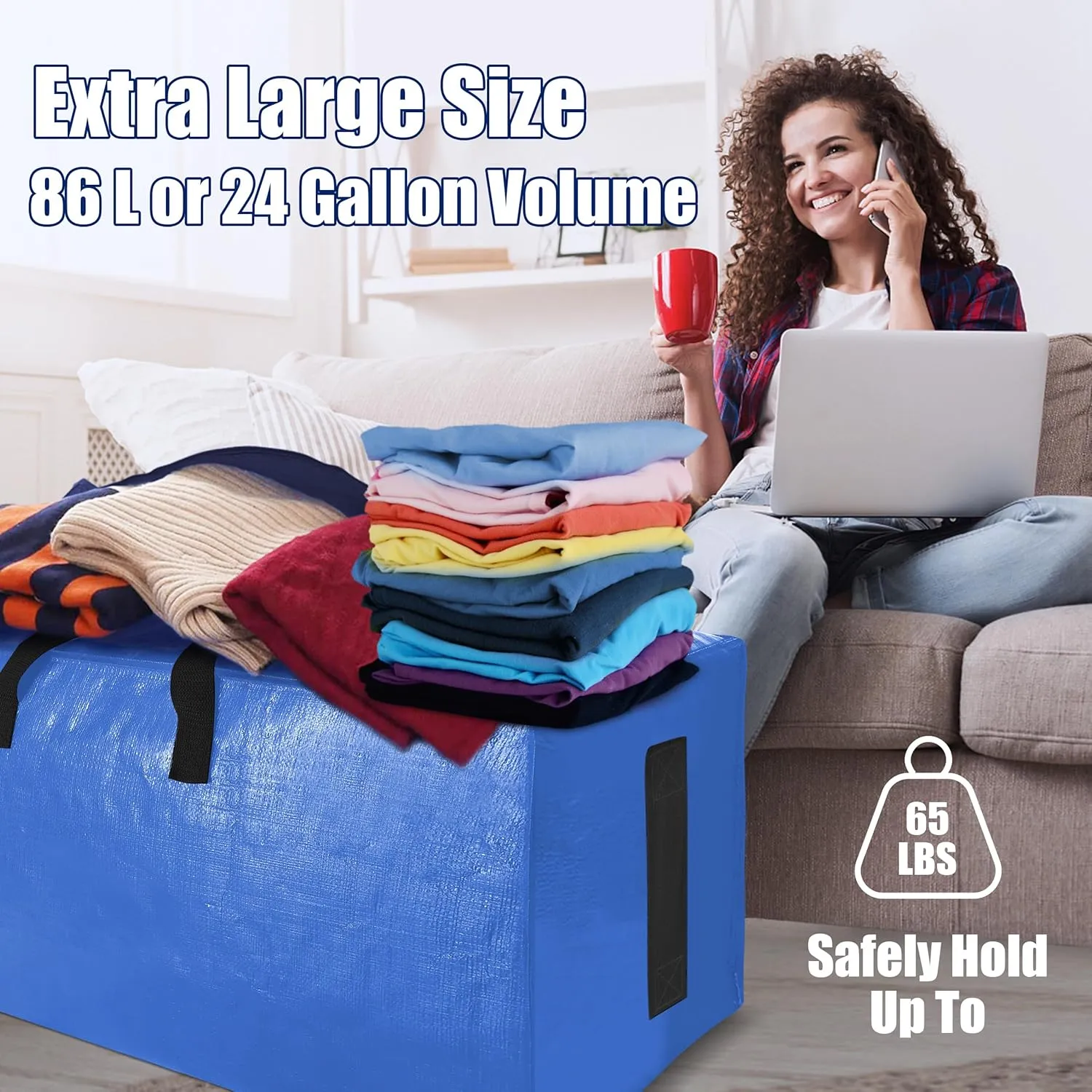 SWEET DOLPHIN 6 Pack Extra Large Moving Bags with Strong Zippers & Carrying Handles, Heavy Duty Storage Tote for Space Saving Moving Storage, Fold Flat, Alternative to Moving Box (Multicolored)