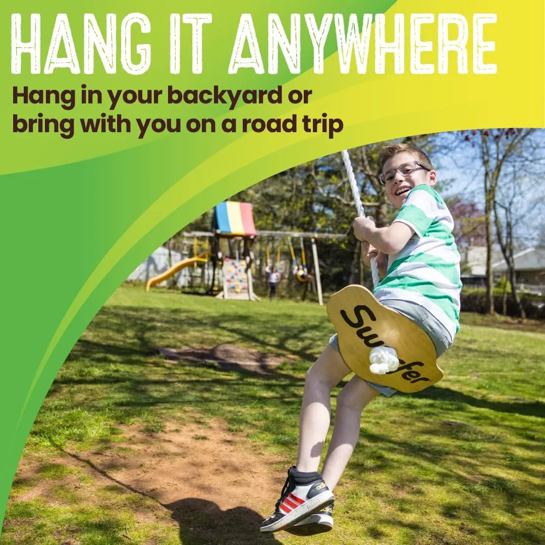 Swurfer Tree Swing, Swing Sets for Backyard, Outdoor Swing - Swingset Outdoor for Kids, Easy Installation, Maple Wood Swing, Heavy Duty Braided Rope, Weather Resistant, Outdoor Playset, Up to 150lbs