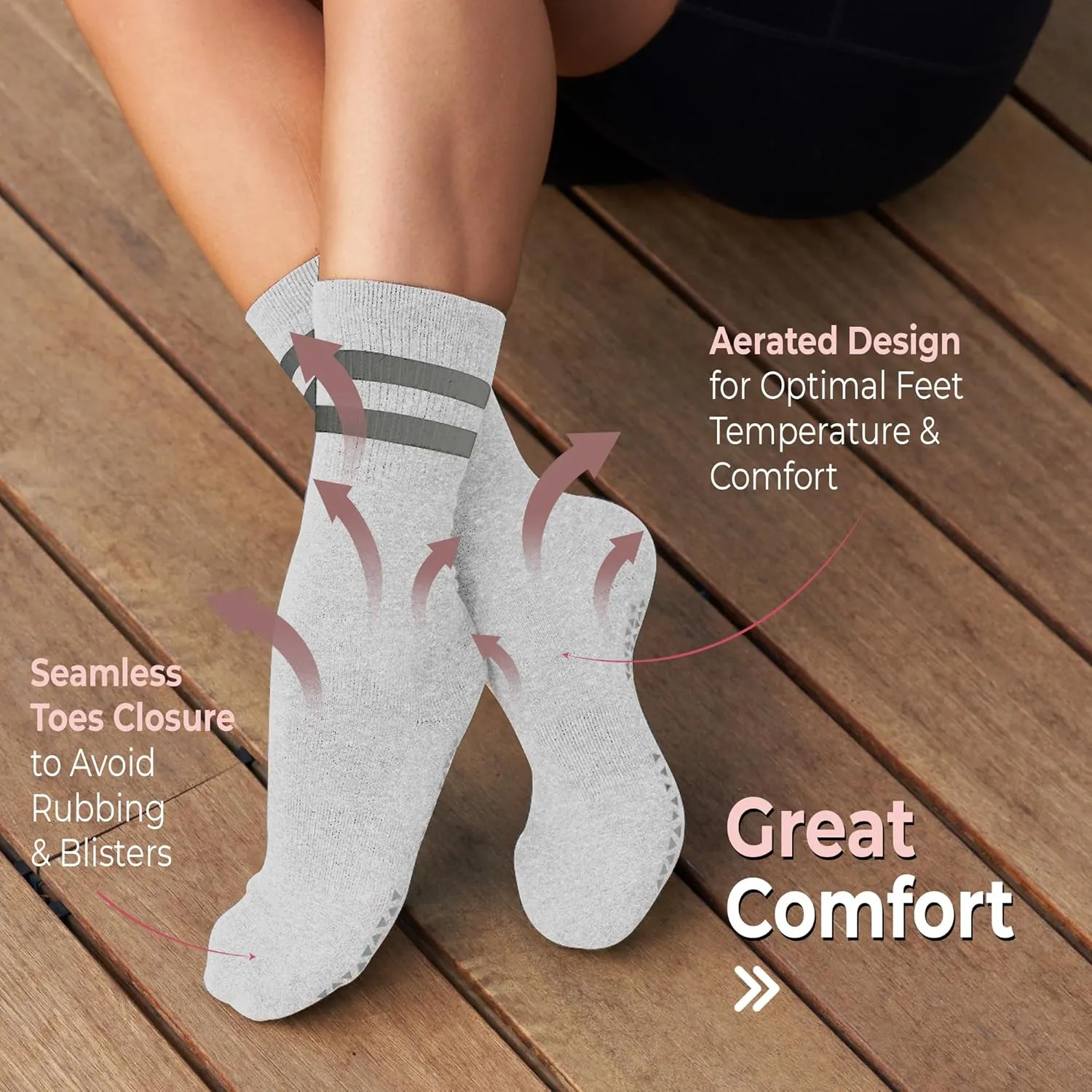 TAVI Kai Fashion Crew Grip Socks - For Slipper Barre, Pilates, and Yoga - with Grips for Women and Men