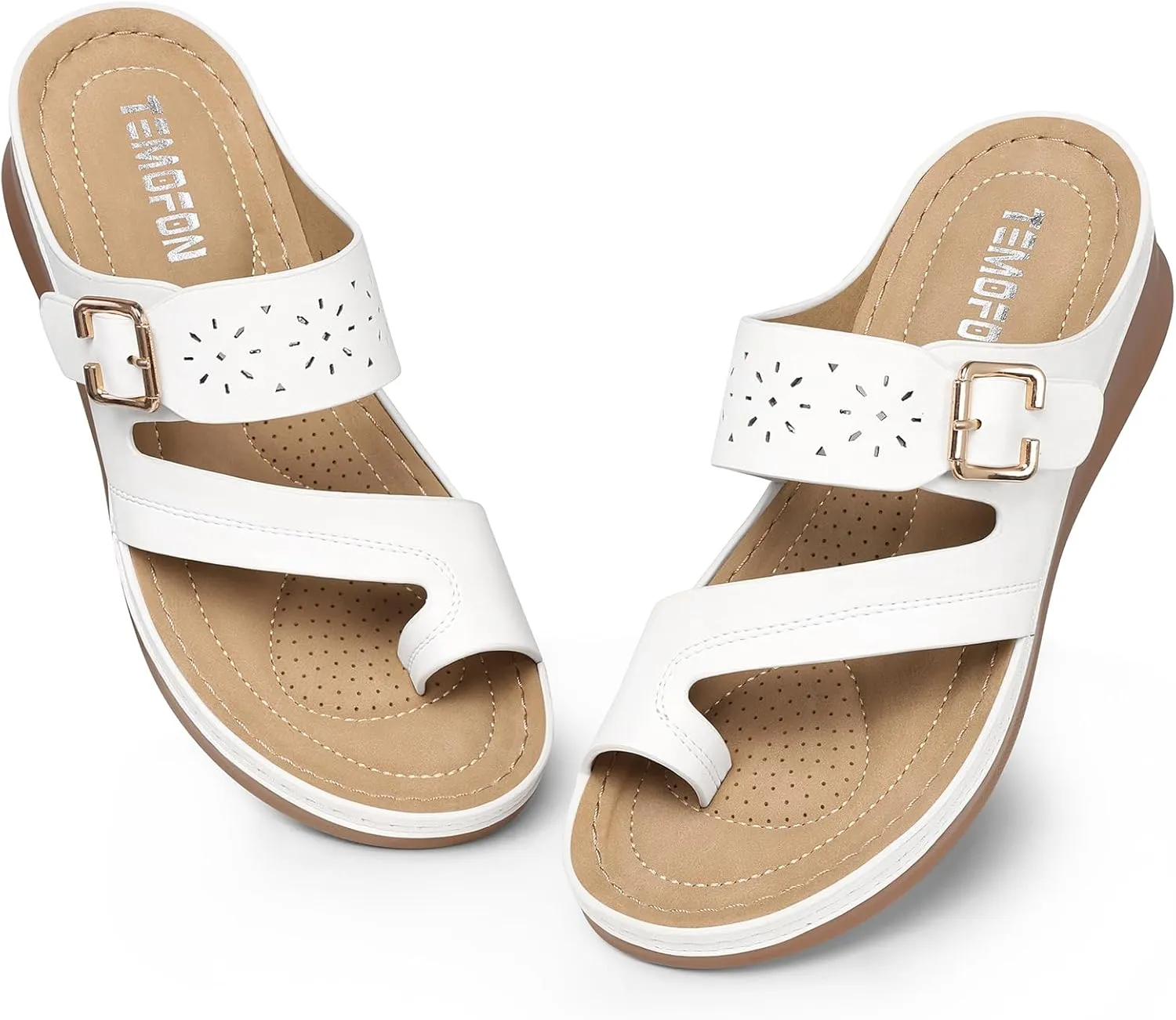 TEMOFON Flip Flops for Women Summer: Comfortable Walking Sandals,Arch Support,Orthopedic Bunion Sandal, Dressy Black/Navy/White Sandals Size 5-11