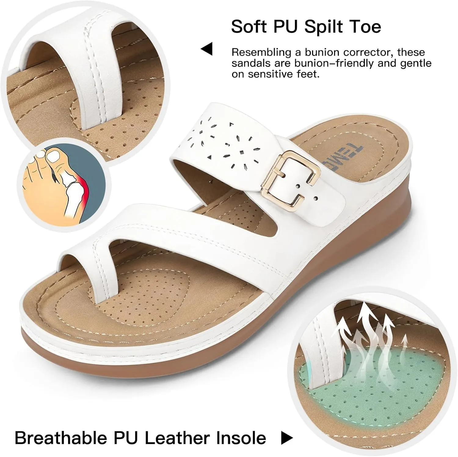 TEMOFON Flip Flops for Women Summer: Comfortable Walking Sandals,Arch Support,Orthopedic Bunion Sandal, Dressy Black/Navy/White Sandals Size 5-11