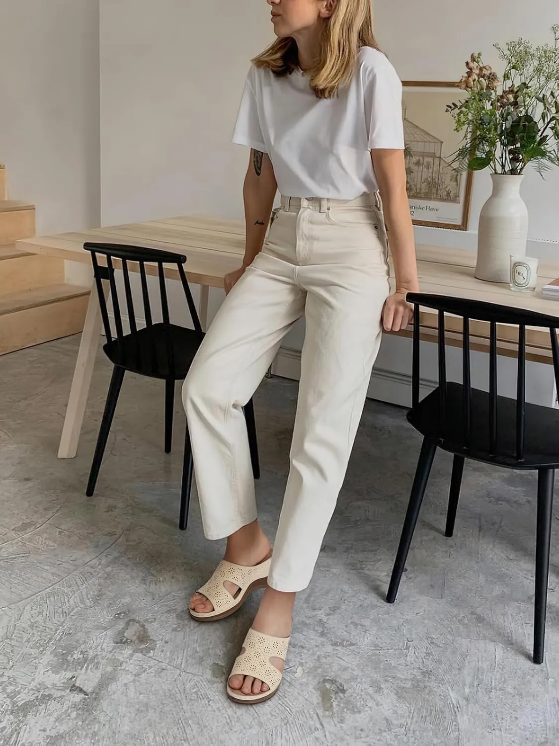 TEMOFON Women Wedge Sandals Dressy: Soft Leather Sandal, Rubber Sole, Comfortable Walking, Casual Slip on Summer Sandals