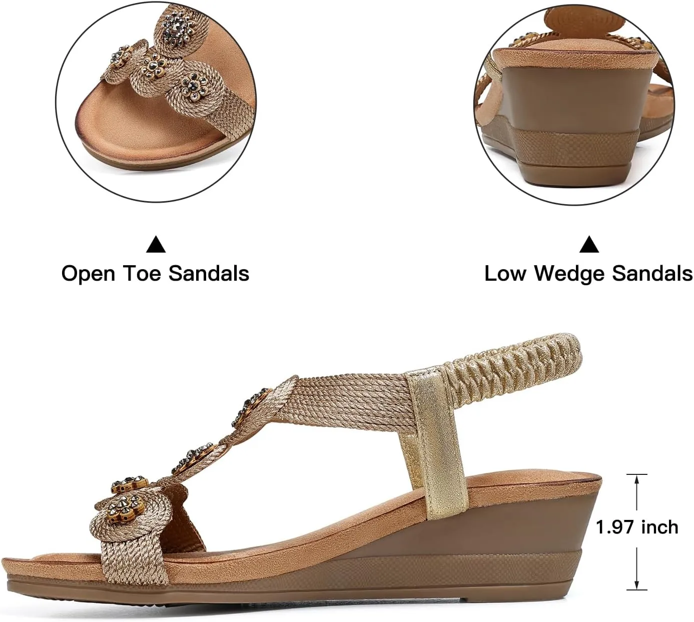TEMOFON Womens Wedge Dressy Sandals: Elastic Ankle Strap Sandals - Summer Beach Open Toe - Comfortable Walking Sandals Size 5-11