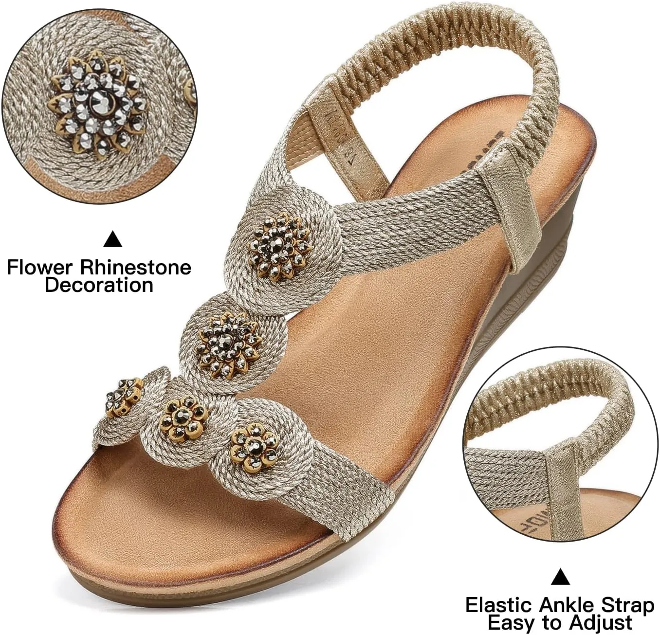 TEMOFON Womens Wedge Dressy Sandals: Elastic Ankle Strap Sandals - Summer Beach Open Toe - Comfortable Walking Sandals Size 5-11