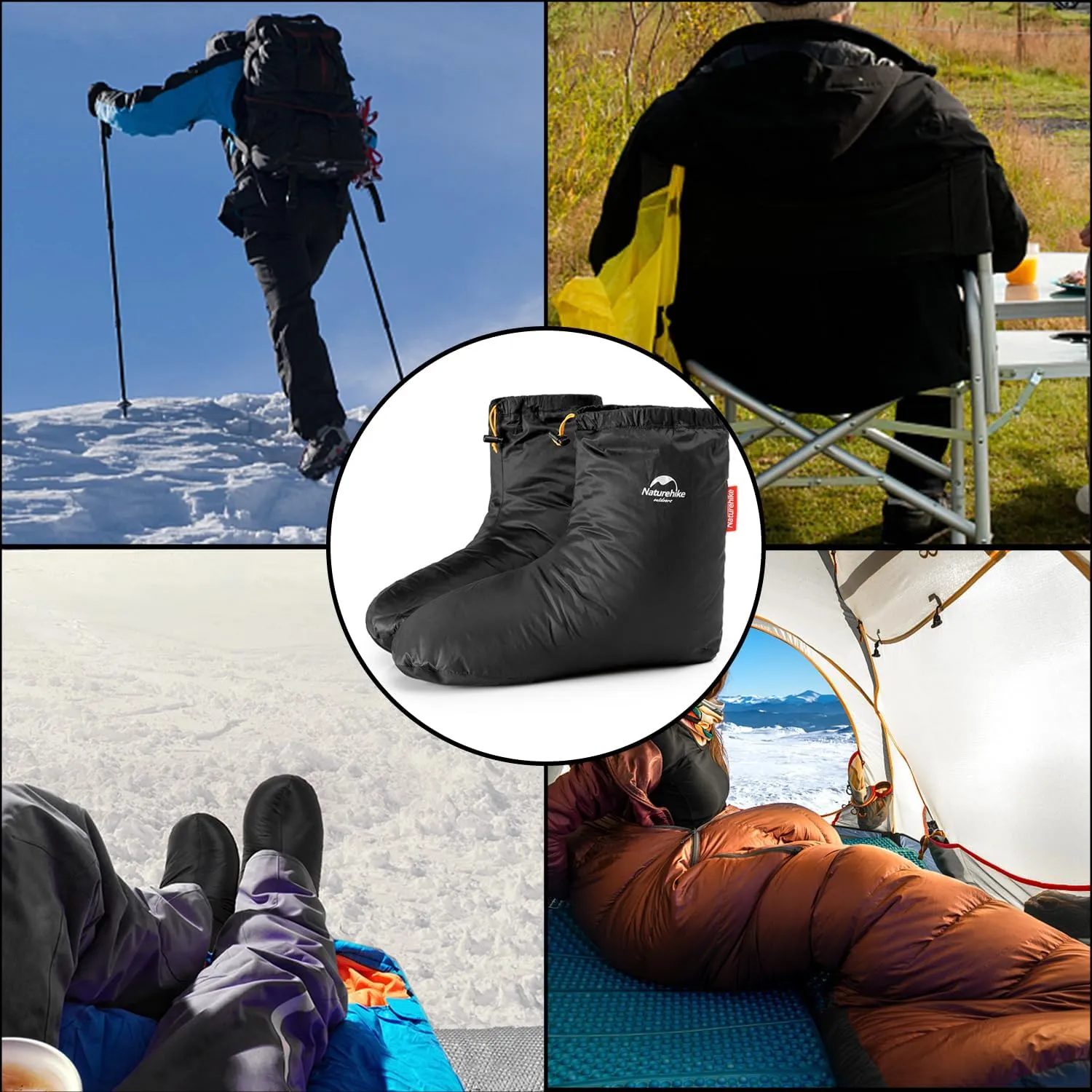 Tentock Ultralight Winter Goose Down Booties Socks Slippers Warm Soft Cozy Water-Resistant for Camping Backpacking Indoor Down Filled Slipper Boots with Storage Bag
