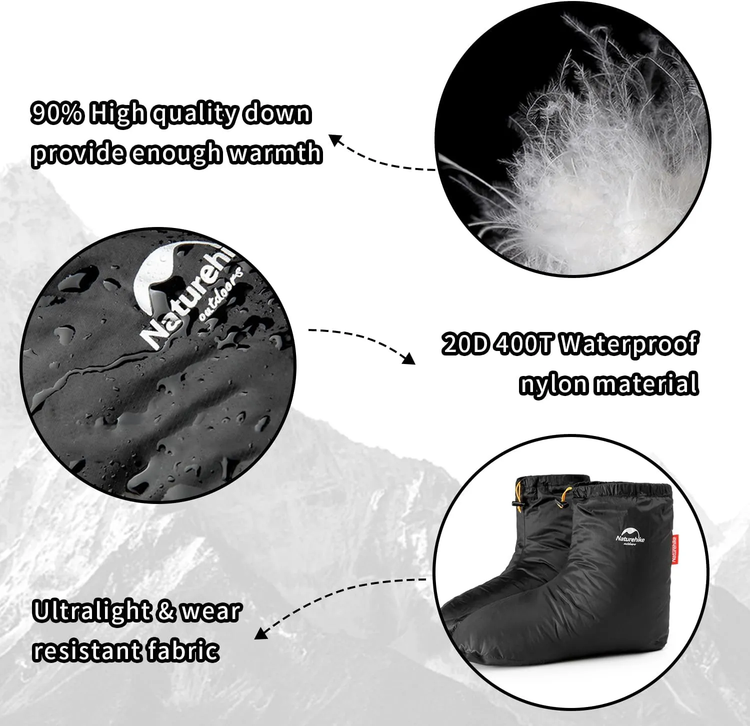 Tentock Ultralight Winter Goose Down Booties Socks Slippers Warm Soft Cozy Water-Resistant for Camping Backpacking Indoor Down Filled Slipper Boots with Storage Bag