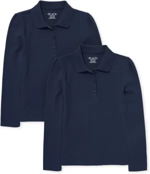 The Children's Place Girls' Long Sleeve Pique Polo 2 Pack