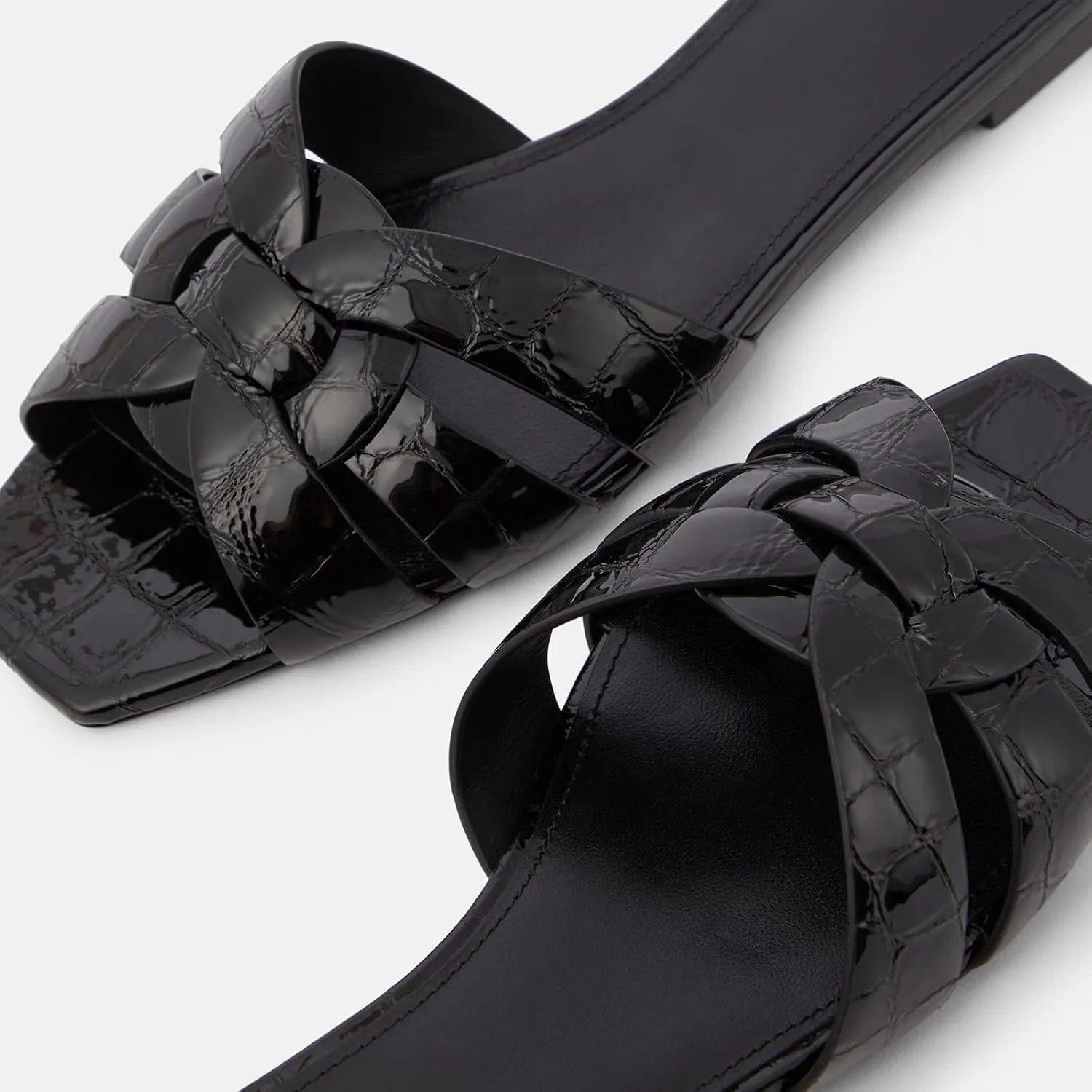 THESHY Women's Flat Sandals Square Toe Patent Leather Comfortable Slip on Slippers Casual Summer Dressy Beach Slide Sandals for Women