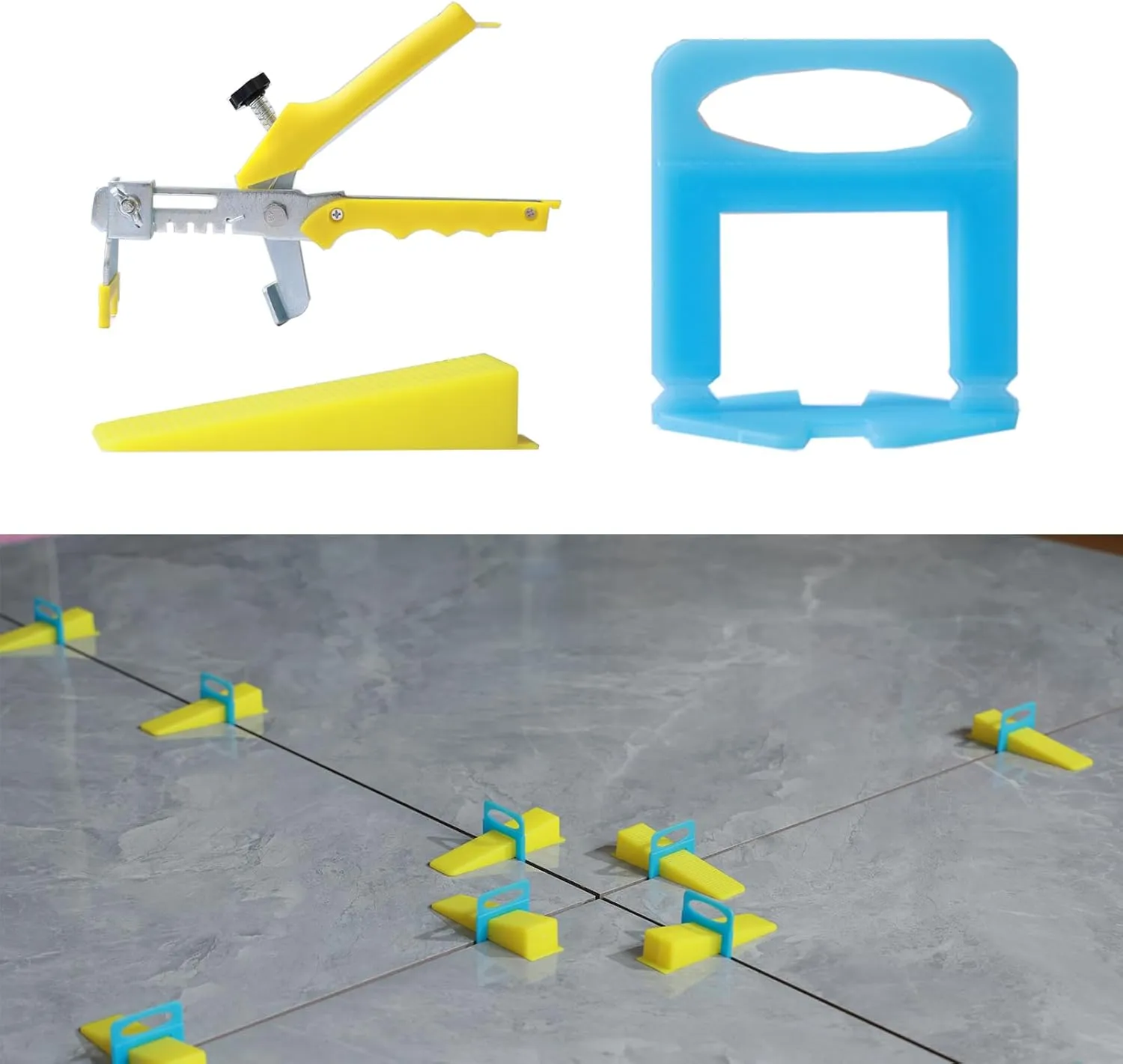Tile Leveling System with 300 Premium Blue Tile Spacers, 100 Reusable Wedges, and Tile Plier - Professional DIY Tile Leveling Kit（1/8inch,3.0mm）