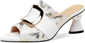 TinaCus Women's Handmade Leather Comfortable Unique Design Heel Peep Toe Slip On Mule Pumps
