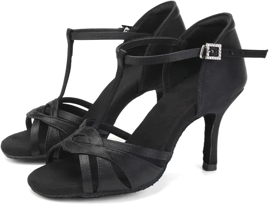TINRYMX Women Latin Dance Shoes T-Strap Ballroom Salsa Cha-cha Professional Practice Dance Shoes,Model 3038TXD