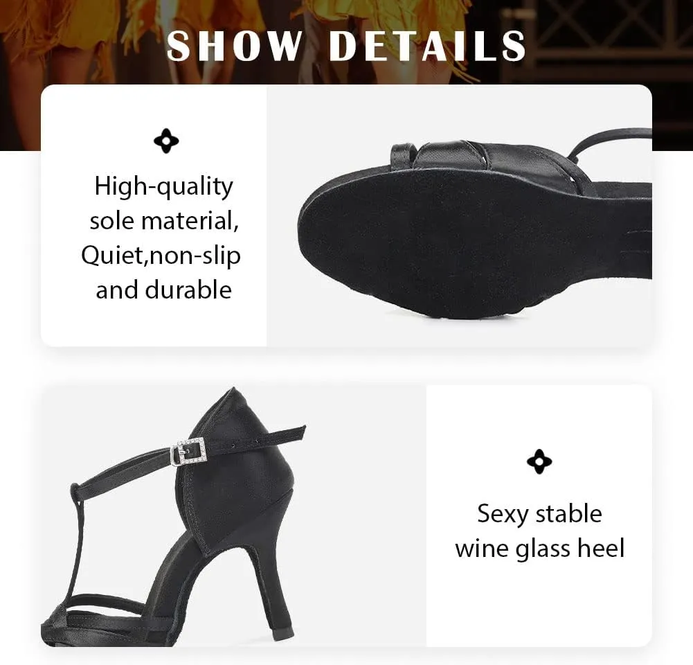 TINRYMX Women Latin Dance Shoes T-Strap Ballroom Salsa Cha-cha Professional Practice Dance Shoes,Model 3038TXD