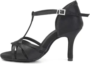 TINRYMX Women Latin Dance Shoes T-Strap Ballroom Salsa Cha-cha Professional Practice Dance Shoes,Model 3038TXD