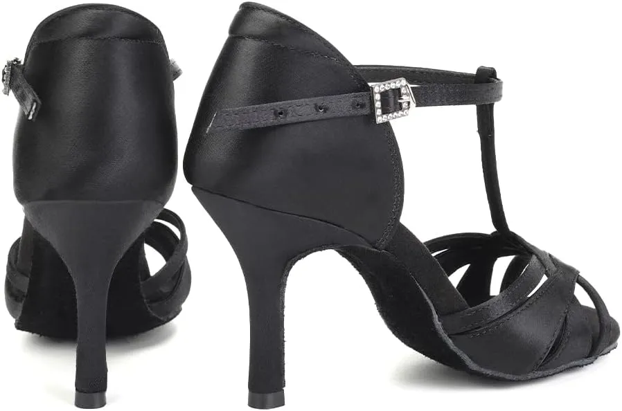 TINRYMX Women Latin Dance Shoes T-Strap Ballroom Salsa Cha-cha Professional Practice Dance Shoes,Model 3038TXD