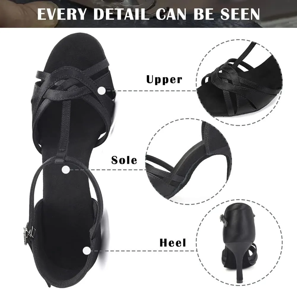 TINRYMX Women Latin Dance Shoes T-Strap Ballroom Salsa Cha-cha Professional Practice Dance Shoes,Model 3038TXD