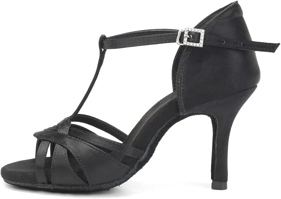 TINRYMX Women Latin Dance Shoes T-Strap Ballroom Salsa Cha-cha Professional Practice Dance Shoes,Model 3038TXD