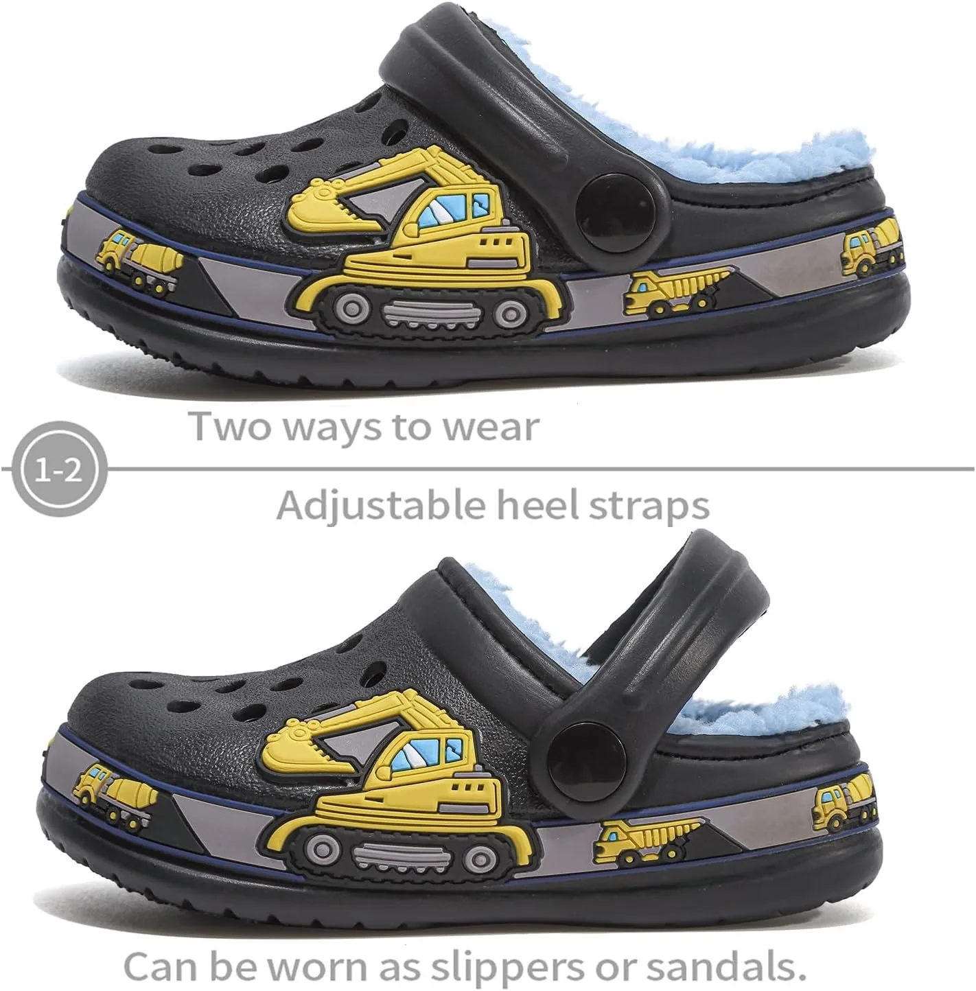 Toddler Lined Clog Slippers Winter Garden Sandals Kids House Shoes Warm Slip On Sneakers Cartoon Slides for Boys and Girls