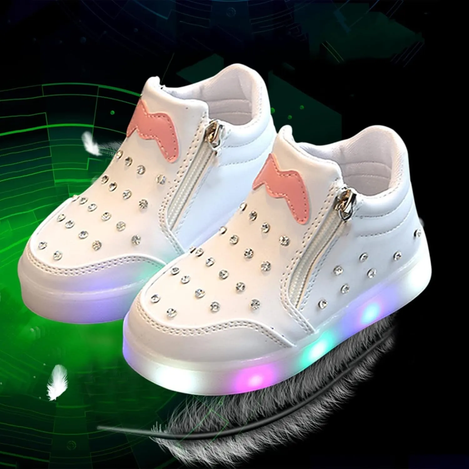 Toddler Pearl Flat Sneaker Ankle Side Zipper Soft Sole Sport Shoes Outdoor Baby Boys Kids First Walking Non Slip Running