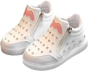 Toddler Pearl Flat Sneaker Ankle Side Zipper Soft Sole Sport Shoes Outdoor Baby Boys Kids First Walking Non Slip Running