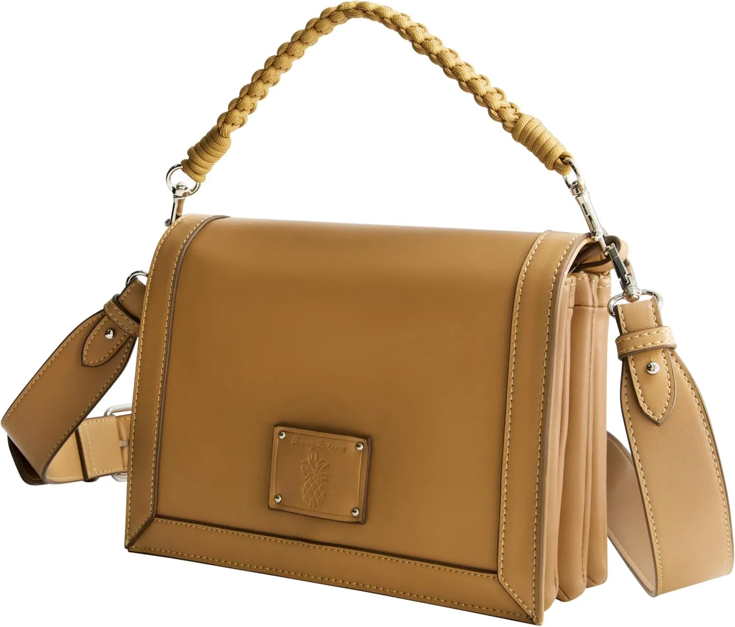 Tommy Bahama Messenger Bag, Women's Flat Crossbody Purse with Adjustable Shoulder Strap, Tan