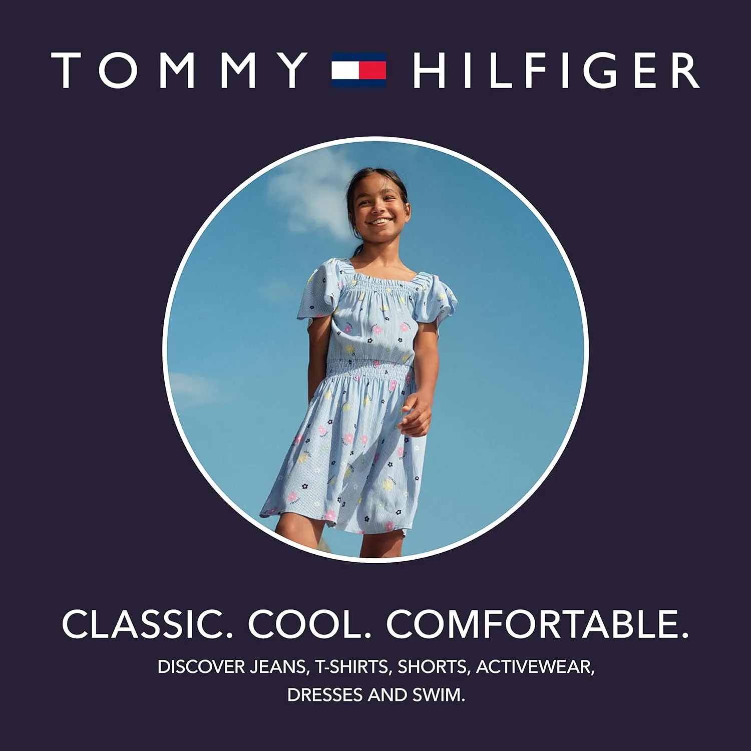 Tommy Hilfiger Girl's Short Sleeve Sporty Flag Taping Dress, Classic Style With Logo Design & Trim