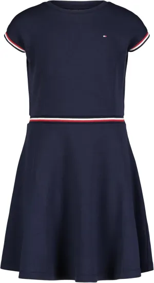 Tommy Hilfiger Girl's Short Sleeve Sporty Flag Taping Dress, Classic Style With Logo Design & Trim