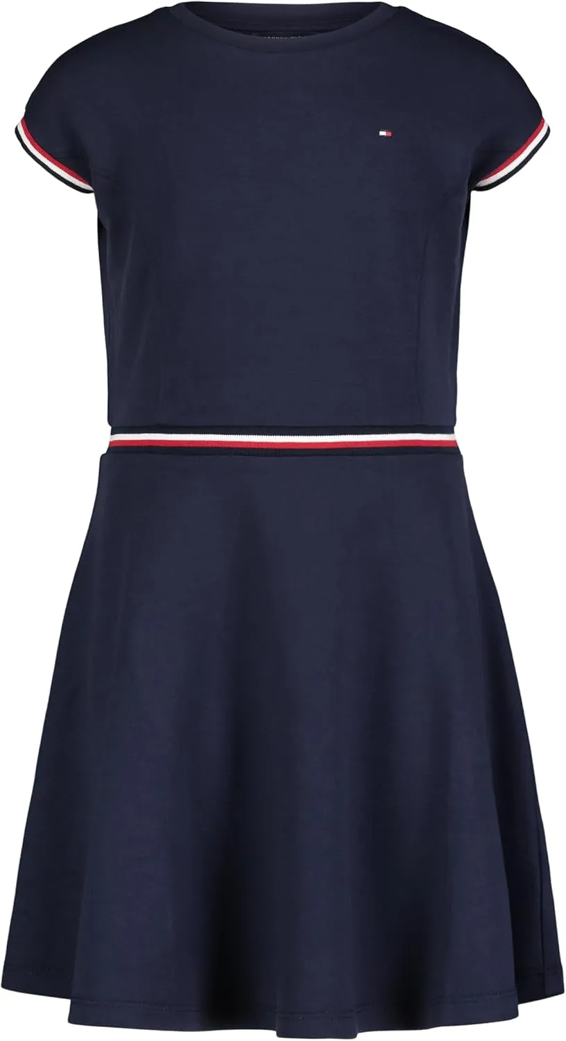 Tommy Hilfiger Girl's Short Sleeve Sporty Flag Taping Dress, Classic Style With Logo Design & Trim