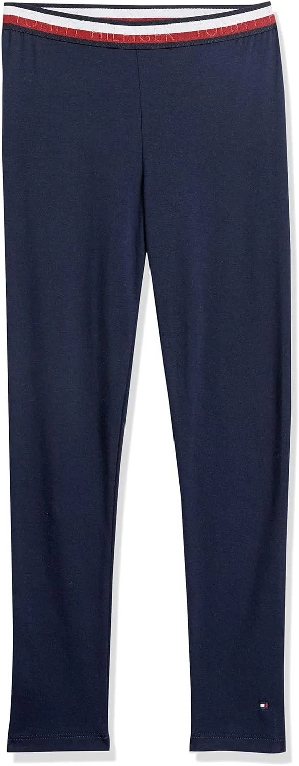Tommy Hilfiger Girl's Stretch Jersey Leggings, Full-length Pants With Classic Logo Trimming