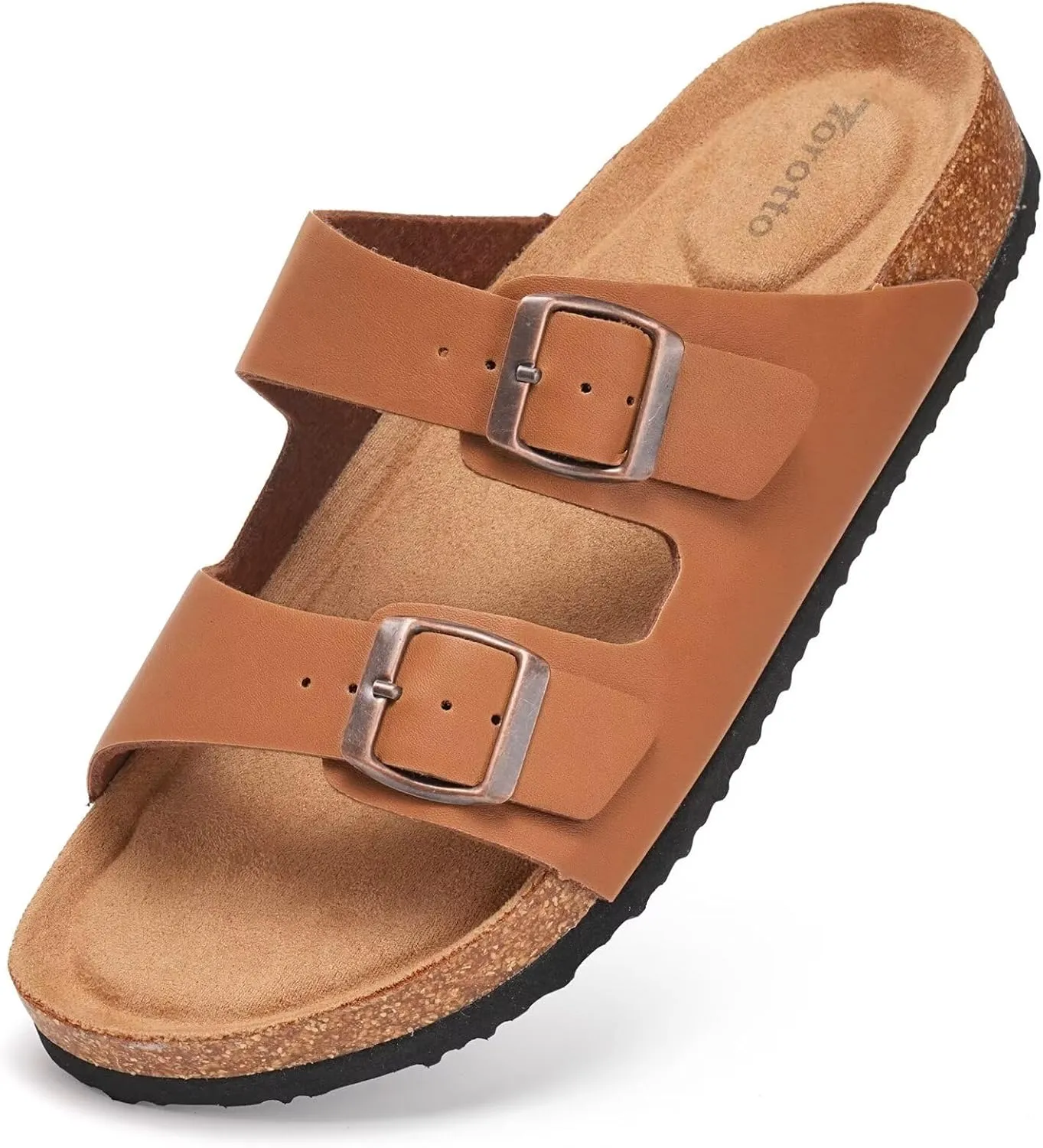 Torotto Mens Slides with Cork Footbed Open Toe Adjustable Webbing Flat Sandals for Walking | Beach | Indoor