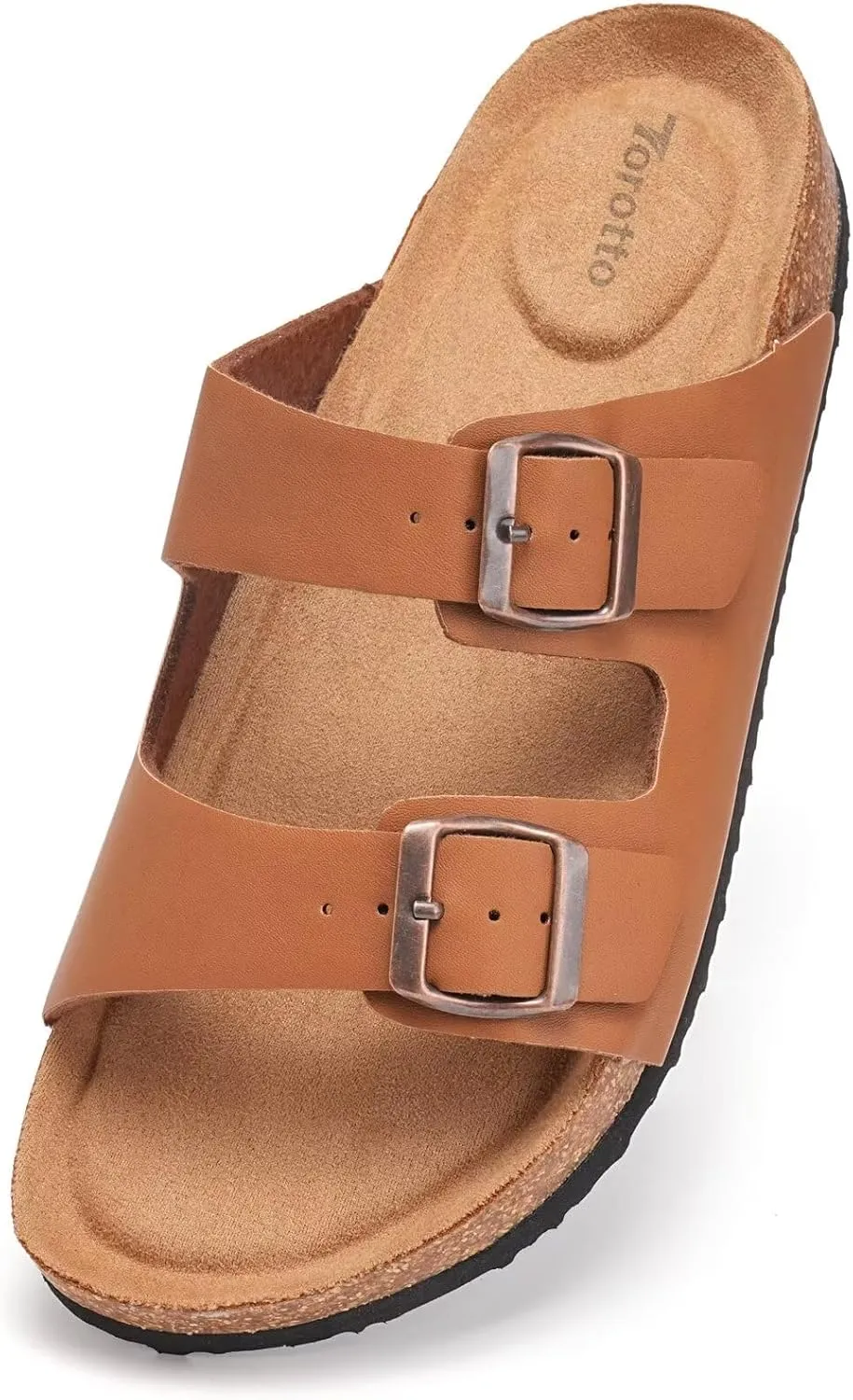 Torotto Mens Slides with Cork Footbed Open Toe Adjustable Webbing Flat Sandals for Walking | Beach | Indoor