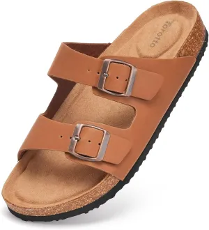 Torotto Mens Slides with Cork Footbed Open Toe Adjustable Webbing Flat Sandals for Walking | Beach | Indoor