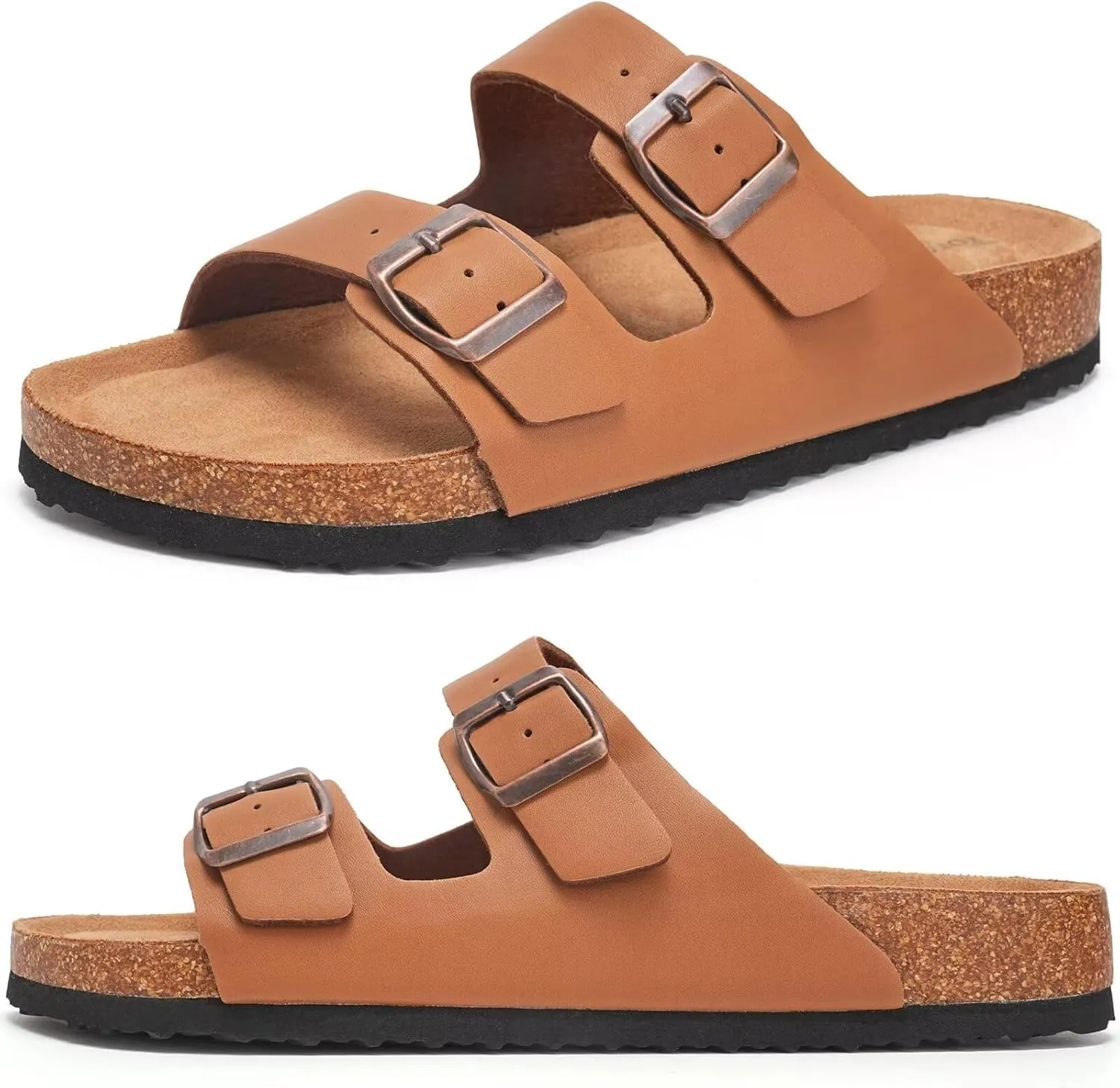 Torotto Mens Slides with Cork Footbed Open Toe Adjustable Webbing Flat Sandals for Walking | Beach | Indoor
