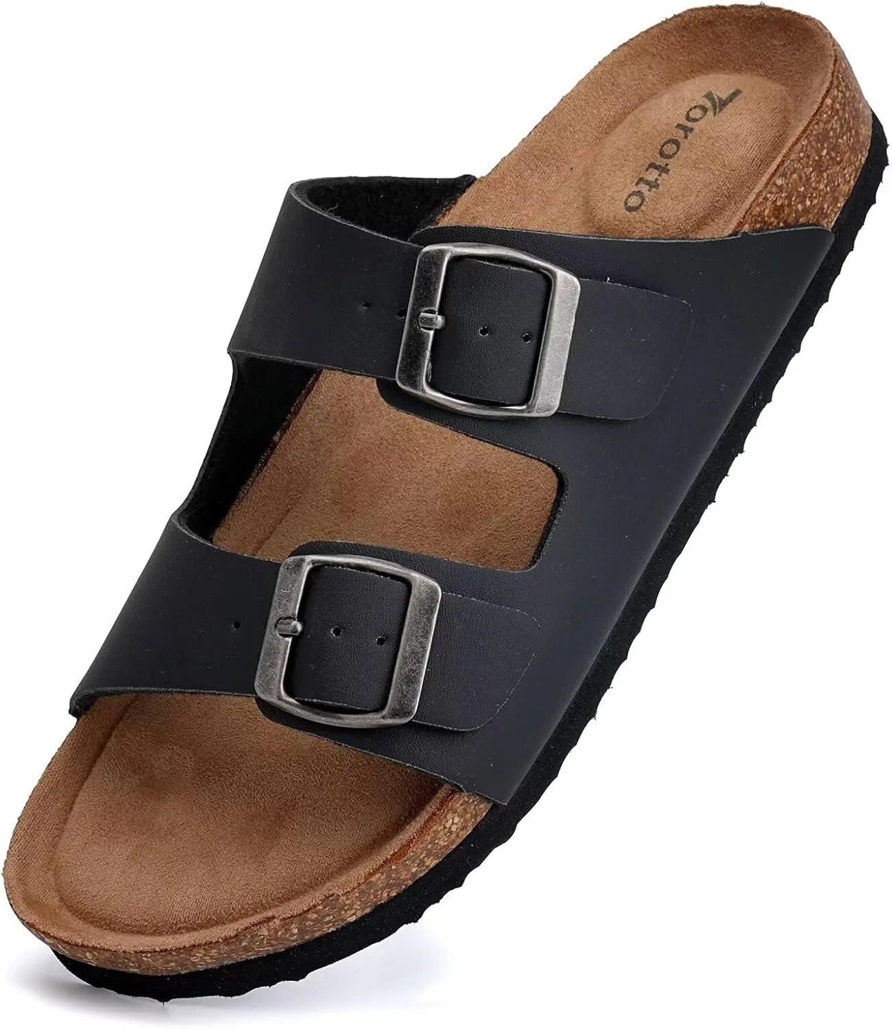 Torotto Womens Slides with Cork Footbed Open Toe Adjustable Webbing Flat Sandals for Walking | Beach | Indoor