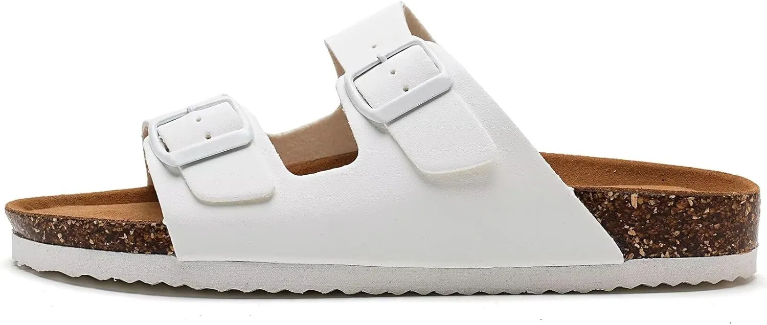 Torotto Womens Slides with Cork Footbed Open Toe Adjustable Webbing Flat Sandals for Walking | Beach | Indoor