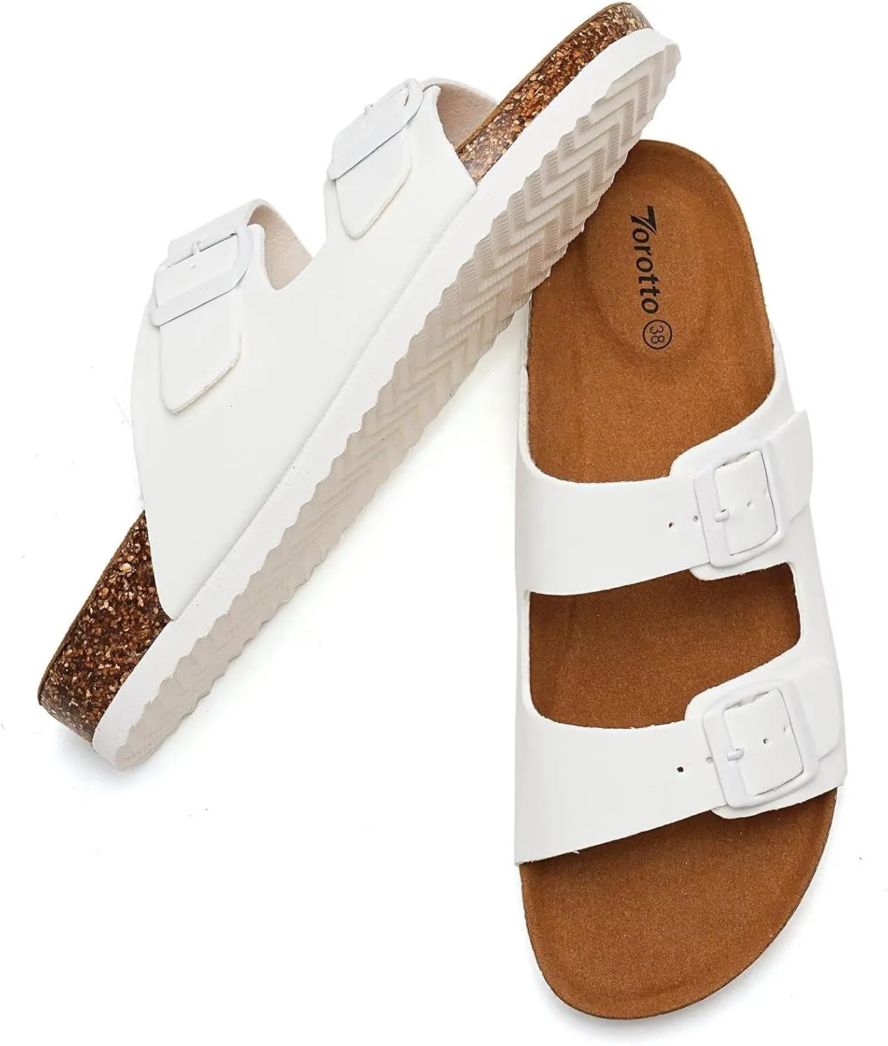 Torotto Womens Slides with Cork Footbed Open Toe Adjustable Webbing Flat Sandals for Walking | Beach | Indoor