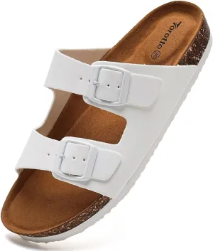 Torotto Womens Slides with Cork Footbed Open Toe Adjustable Webbing Flat Sandals for Walking | Beach | Indoor