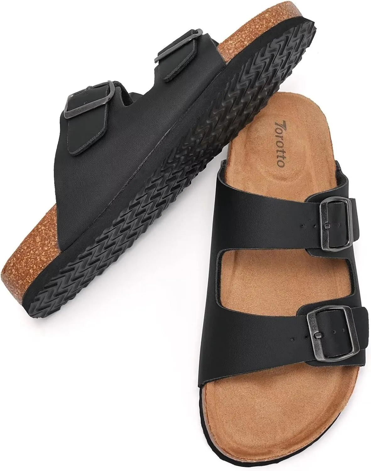 Torotto Womens Slides with Cork Footbed Open Toe Adjustable Webbing Flat Sandals for Walking | Beach | Indoor