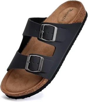 Torotto Womens Slides with Cork Footbed Open Toe Adjustable Webbing Flat Sandals for Walking | Beach | Indoor