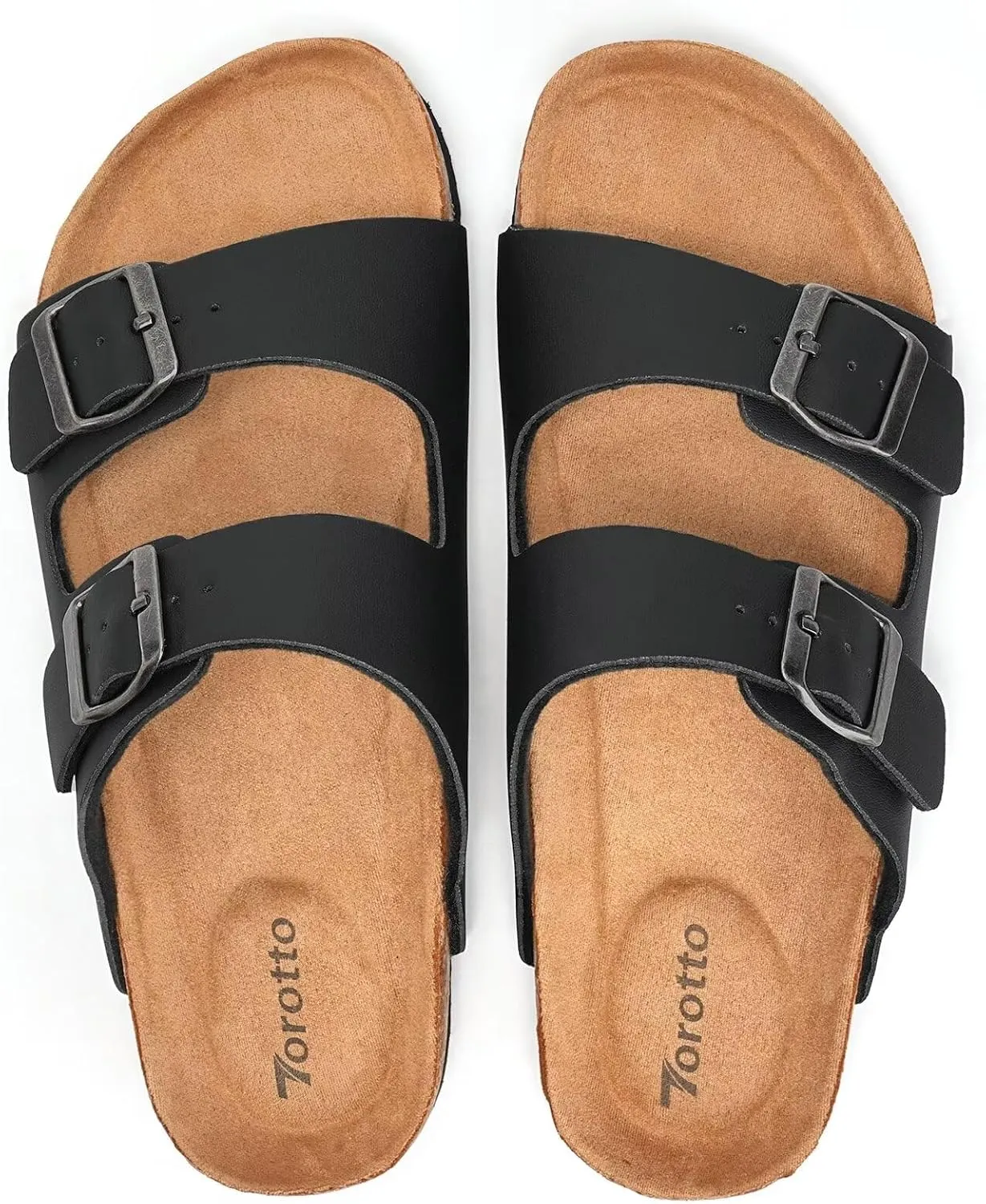 Torotto Womens Slides with Cork Footbed Open Toe Adjustable Webbing Flat Sandals for Walking | Beach | Indoor