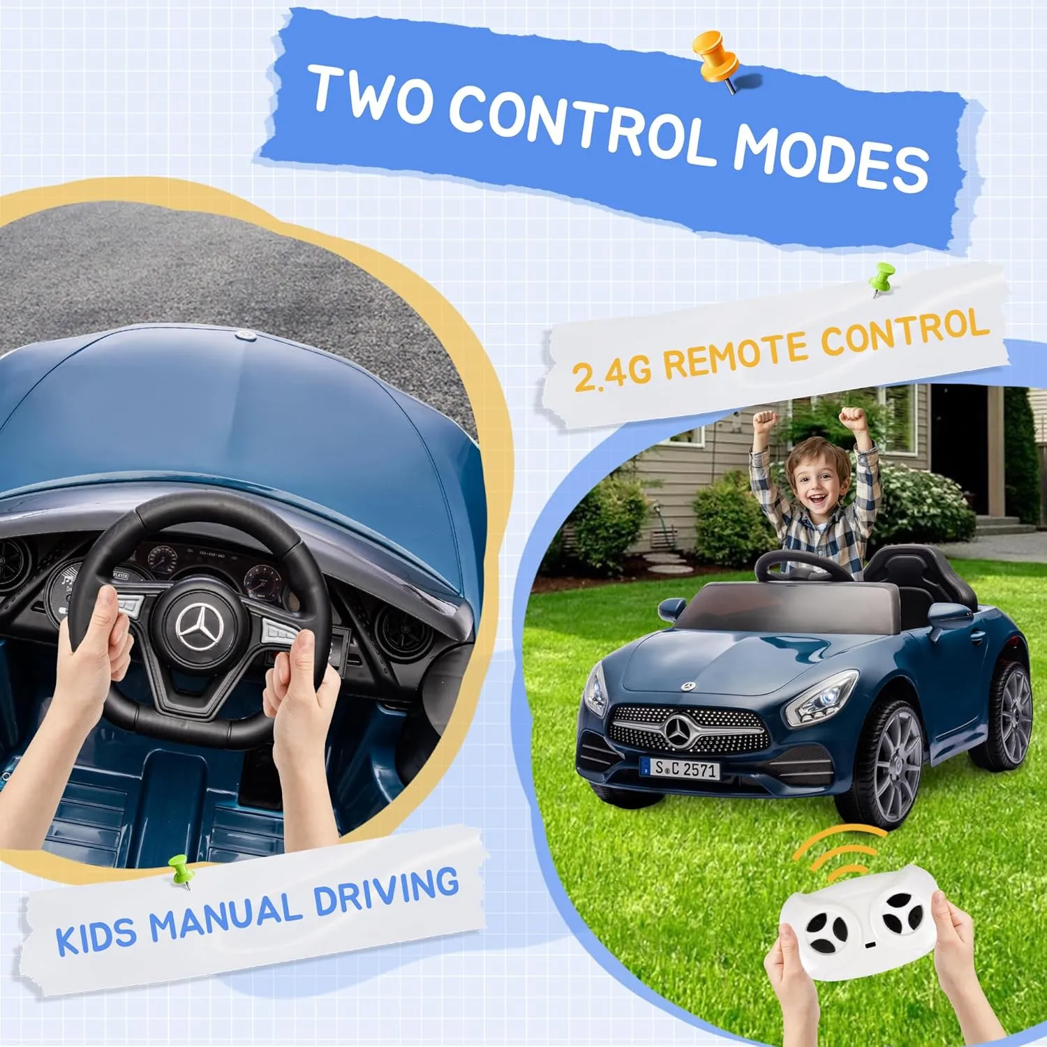 Track Seven 12V Kids Electric Ride On Car Licensed Mercedes-Benz CLS 350, Parent Remote Control, Four Wheel Suspension, Music, Power Display, Outdoor Toys for Boys Girls Toddlers Ages 2-4 (Blue)