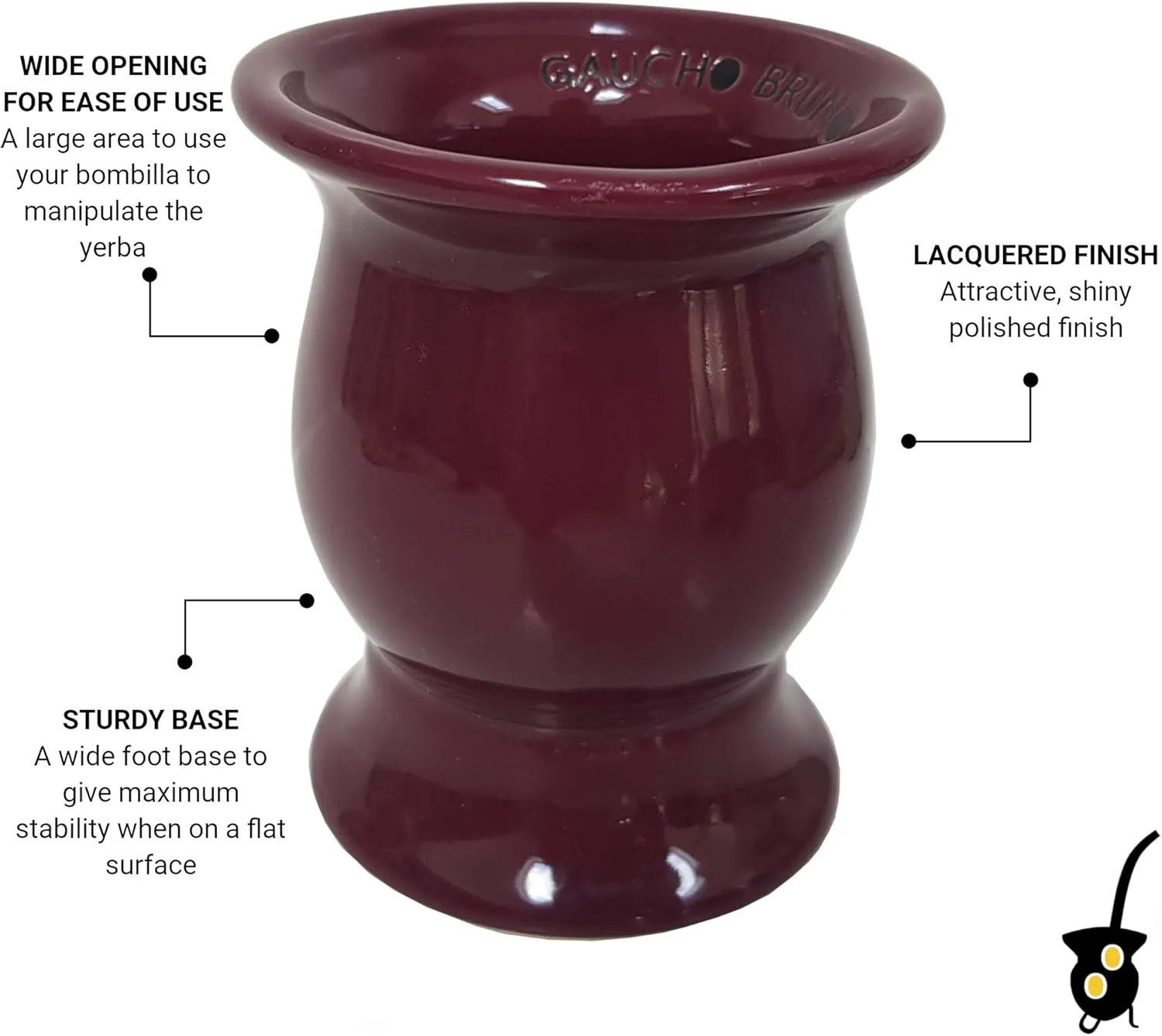 Traditional Shaped Ceramic Yerba Mate Cup - Reusable and Easy Cleaning - for Home and Travel Use