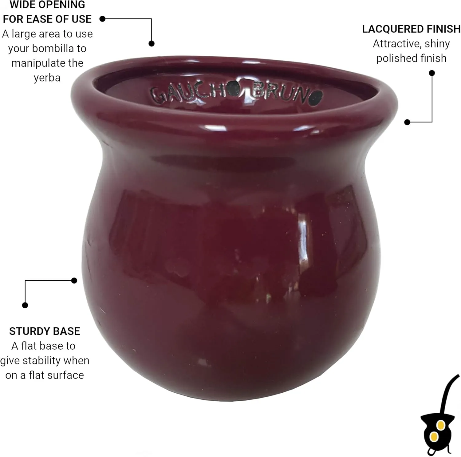 Traditional Shaped Ceramic Yerba Mate Cup - Reusable and Easy Cleaning - for Home and Travel Use