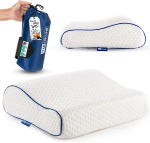 Travel & Camping Comfortable Memory Foam Pillow – Easy to Carry Portable Bag – Temperature Regulating Pillow Case - Perfect for Travelling (White Contour)