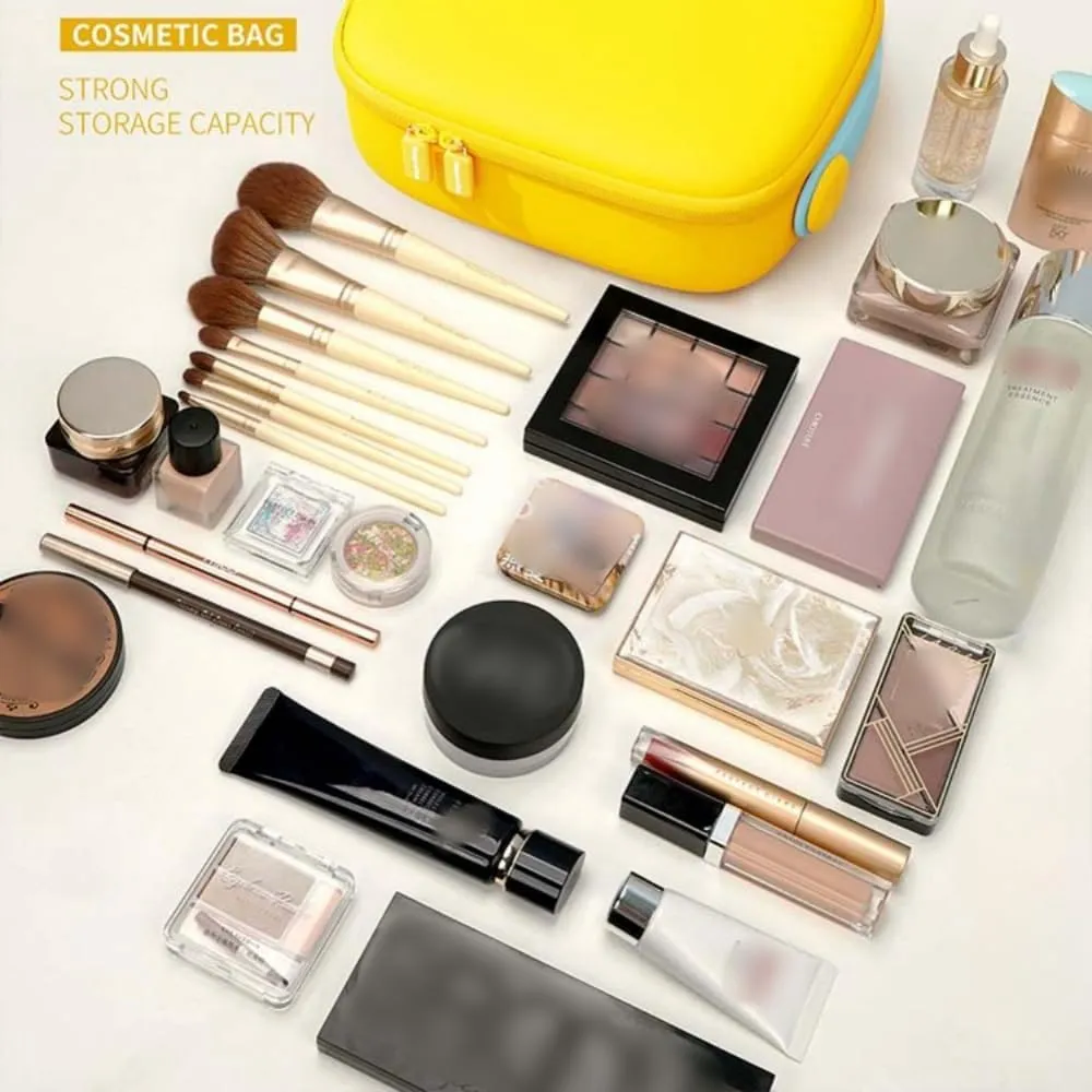 Travel Makeup Bag -EVA material, Large Capacity, Waterproof, Easy to Clean, Segregated, Perfect for Women, Girls - Essential Organizer for Makeup, Skincare, Charger & Eyeliner (Yellow, L size)