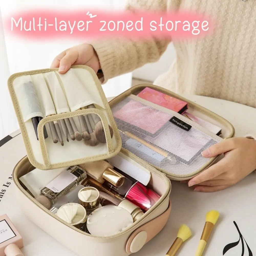 Travel Makeup Bag -EVA material, Large Capacity, Waterproof, Easy to Clean, Segregated, Perfect for Women, Girls - Essential Organizer for Makeup, Skincare, Charger & Eyeliner (Yellow, L size)